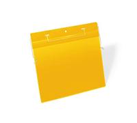 Durable Wire Hanging Ticket Holder A4 Landscape Yellow - Pack of 50 Label Holders - For Clearly Labelling Warehouse Shelves and Racking
