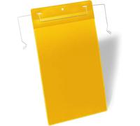 Durable Wire Hanging Ticket Holder A4 Portrait Yellow - Pack of 50 Label Holders - For Clearly Labelling Warehouse Shelves and Racking