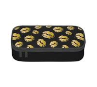 Durable Zippered Stationery Organizer Bag for Kids Gold Lips Print Pencil case for Office Supplies.