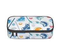 Durable Zippered Stationery Organizer Bag for Kids Hockey Elements Creative Patterned Print Pencil case for Office Supplies.