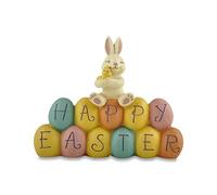 DurableDelights Easter Bunny Figurine Sitting on Easter Eggs - 4.06'' Resin Bunny Holding Chick, Colorful Happy Easter Décor for Spring, Cute Easter Bunny Statue for Home & Table Display