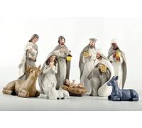 DurableDelights Nativity Set Small Figurines 10 Pcs, Christmas Scene Set - Including Baby Jesus, Maria, and Joseph - Christmas Decorations, Resin White.
