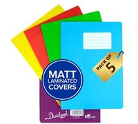 Durabook A4 8mm F&M 5 Assorted Colour Exercise Books, Pack of 5, 80 Page Durable Matt Laminated Water-Resistant Cover, Ruled & Margin School Notebook, Great Office, Home & School Supplies