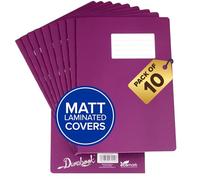Durabook A4+ 8mm F&M Purple Exercise Books Pack of 10, 80 Page School Exercise Book, Durable Matt Laminated Water-Resistant Cover, Ruled & Margin Notebook A4 Paper, Home & School Supplies