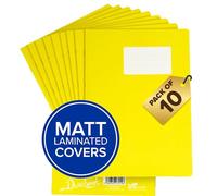 Durabook A4+ 8mm F&M Yellow Exercise Books Pack of 10, 80 Page School Exercise Book, Durable Matt Laminated Water-Resistant Cover, Ruled & Margin Notebook A4 Paper, Home & School Supplies