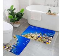 DurabSwap 2 Piece Non Slip Bathroom Rugs Set,Luxury Thick Microfiber Shaggy Bath Mat Sets,Underwater World Wilderness Caribbean Vacation in Tropics Seascape Motif,Machine Washable Mats Carpet