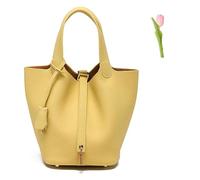 DurabSwap Versatile fashionable spring and summer handle bags,Genuine Leather Soft Bucket Bag for Women Fashion Lock Design Handbags Vegetable Basket Satchel
