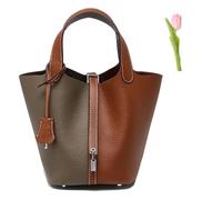 DurabSwap Versatile fashionable spring and summer handle bags,Genuine Leather Soft Bucket Bag for Women Fashion Lock Design Handbags Vegetable Basket Satchel
