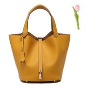 DurabSwap Versatile fashionable spring and summer handle bags,Genuine Leather Soft Bucket Bag for Women Fashion Lock Design Handbags Vegetable Basket Satchel