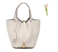DurabSwap Versatile fashionable spring and summer handle bags,Genuine Leather Soft Bucket Bag for Women Fashion Lock Design Handbags Vegetable Basket Satchel