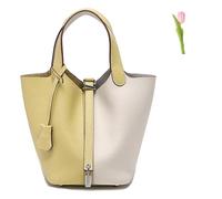 DurabSwap Versatile fashionable spring and summer handle bags,Genuine Leather Soft Bucket Bag for Women Fashion Lock Design Handbags Vegetable Basket Satchel