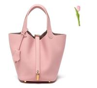 DurabSwap Versatile fashionable spring and summer handle bags,Genuine Leather Soft Bucket Bag for Women Fashion Lock Design Handbags Vegetable Basket Satchel