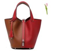 DurabSwap Versatile fashionable spring and summer handle bags,Genuine Leather Soft Bucket Bag for Women Fashion Lock Design Handbags Vegetable Basket Satchel