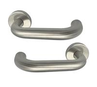 Durabull - Internal Door Handles - Pair of Premium Brushed Chrome Finish, Modern D Shape Lever Design Door Handles, Rose Fixture, Includes Keyhole Cover & Screws. (Brushed D Shaped)