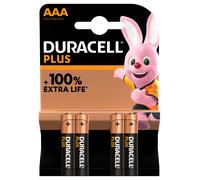 Duracell +100% Plus Power AAA LR03 MN2400 Alkaline Batteries | 4 Pack