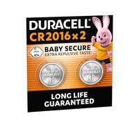 DURACELL 2016 Lithium Coin Batteries 3V (2 Pack) - Long-life Guaranteed - Baby Secure Technology - For Use in Key Fobs, Small Home Remotes, Fitness Watches - Baby Secure Packaging