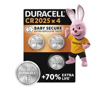 DURACELL 2025 Lithium Coin Batteries 3V (4 Pack) - Up to 70% Extra Life - Baby Secure Technology - For Use in Key Fobs, Fitness Watches and 3D Glasse