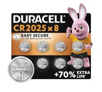 DURACELL 2025 Lithium Coin Batteries 3V (8 Pack) - Up to 70% Extra Life - Baby Secure Technology - For Use in Key Fobs, Fitness Watches and 3D Glasses - Baby Secure Packaging