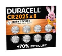 DURACELL 2025 Lithium Coin Batteries 3V (8 Pack) - Up to 70% Extra Life - Baby Secure Technology - For Use in Key Fobs, Fitness Watches and 3D Glasses - Baby Secure Packaging