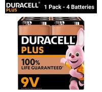 DURACELL 9V Plus Power Alkaline Batteries +100% Life - 4 Pack