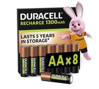 Duracell AA Rechargeable Batteries (Pack of 8), 1300 mAh NiMH, 2000 cycles, pre-charged, Long Lasting Power with a 0% plastic 100% recyclable packagi