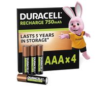 Duracell AAA Rechargeable Batteries (Pack of 4), 750 mAh NiMH, 1000 cycles, pre-charged, Long Lasting Power with a 0% plastic 100% recyclable packaging