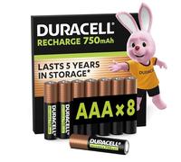 Duracell AAA Rechargeable Batteries (Pack of 8), 750 mAh NiMH, 1000 cycles, pre-charged, Long Lasting Power with a 0% plastic 100% recyclable packaging