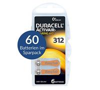 Duracell Activair Hearing Aid Batteries Type 312 Brown Mercury Free 0% Hg Pack of 60