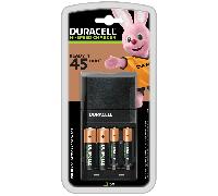 DURACELL Hi-Speed Battery Charger, 45 minutes, Compatible with AA and AAA NiMh Batteries, 2x AA 1300mAh and 2x AAA 750 mAh, Rechargeable Batteries Included