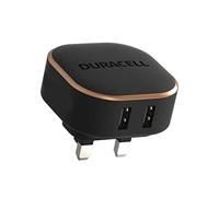 Duracell Black 17W Dual Fast USB-A 3.4A Compact Wall Charger Plug - Compatible With Smartphones, Tablets, Powerbanks & More - Flush To Wall Ergonomic Design & Fit