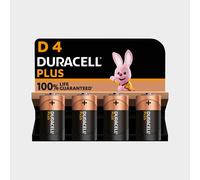 Duracell Plus 100 D4 Batteries (Pack of 4), Black
