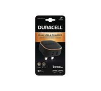 Duracell Black 24W Dual Fast USB-A 2 x 2.4A Compact Wall Charger Plug - Compatible With Smartphones, Tablets, Powerbanks & More - Flush To Wall Ergonomic Design & Fit