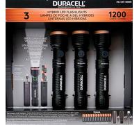 DURACELL Durabeam Ultra Hybrid LED Flashlights, 1200 Lumens, Set of 3, with Rechargeable and AAA Alkaline Batteries