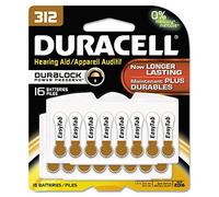 Duracell Hearing Aid Batteries Brown Size 312, 16 Count Pack, 312A Size Hearing Aid Battery with Long-lasting Power, Extra-Long EasyTab Install for Hearing Aid Devices