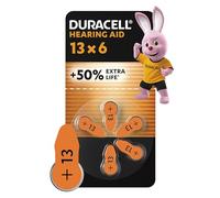 DURACELL Hearing Aids Batteries Size 13 (6 Pack) 1.45V, PR48 | +50% Extra Life - Easy Installation - 100% Recyclable Packaging - Guaranteed 4 Years In Storage - For Senior, Orange