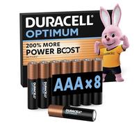 DURACELL Optimum AAA Alkaline Batteries (8 Pack) 1.5V, LR03 | Triple A Battery - 200% More Power Boost Actives - For High Drain Devices - Surveillance Systems - 100% Recyclable Packaging