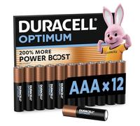 DURACELL Optimum AAA Batteries (12 Pack) - Alkaline Batteries 1.5V - 200% More Power Boost Actives - Meets Demands Of Modern Devices - 100% Recyclable, 0% Plastic Packaging - MX1500