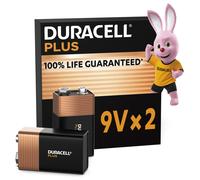 Duracell Plus 9V Batteries (2 Pack) - Alkaline - 100% Life Guaranteed - Reliability For Everyday Devices - 0% Plastic Packaging - 5-Year Storage - 6L