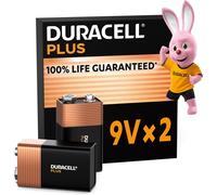 Duracell Plus 9V Batteries (2 Pack) - Alkaline - 100% Life Pack of 2