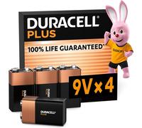 Duracell Plus 9V Batteries (4 Pack) - Alkaline - 100% Life Pack of 4