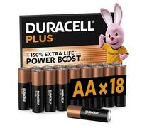 DURACELL Plus AA Batteries (18 Pack) - Alkaline Batteries 1.5V - Up to 150% Extra Life with POWER BOOST Actives- Reliability For Everyday Devices - 0% Plastic Packaging - 10-Year Storage - MN1500