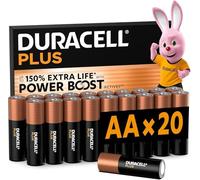 DURACELL Plus AA Alkaline Batteries (20 Pack) 1.5V, LR06 | Double A Battery-Up to 150% Extra Life-Power Boost Actives-Gaming Controllers, Digital Cameras-100% Recyclable Packaging