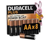 DURACELL Plus AA Batteries (8 Pack) - Alkaline Batteries 1.5V - Up to 150% Extra Life with POWER BOOST Actives- Reliability For Everyday Devices - 0% Plastic Packaging - 10-Year Storage - MN1500