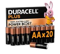 DURACELL Plus AA Batteries (20 Pack) - Alkaline Batteries 1.5V - Up to 150% Extra Life with POWER BOOST Actives - Packaging may vary - 0% Plastic Packaging - 10-Year Storage - MN1500