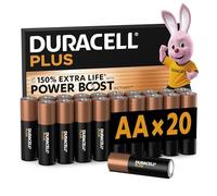 Duracell Plus AA Batteries (20 Pack) - Alkaline 1.5V - Up To 100% Extra Life - Reliability For Everyday Devices - 0% Plastic Packaging - 10-Year Storage - LR6 MN1500