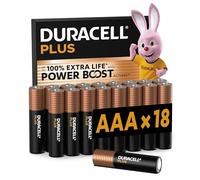 DURACELL Plus AAA Batteries (18 Pack) - Alkaline Batteries 1.5V - Up to 100% Extra Life with POWER BOOST Actives- Reliability For Everyday Devices - 0% Plastic Packaging - 10-Year Storage-LR03 MN2400
