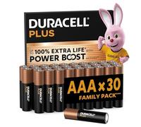 Duracell Plus AAA Batteries, 30 Pieces, Alkaline Batteries 1.5V, Up to 100% Extra Life with Power Boost Ingredients, Reliability for Daily Devices, 0% Plastic Packaging, MN2400