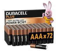 Duracell Plus AAA Batteries (Pack of 72) Alkaline 1.5 V High Performance Batteries Battery Up to 150% Longer Life with Power Boost Active Reliability for Everyday Devices Storage Up to 10 Years