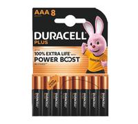 DURACELL Plus AAA Batteries (8 Pack) - Alkaline Batteries 1.5V - Up to 100% Extra Life with POWER BOOST Actives- Reliability For Everyday Devices - 0% Plastic Packaging - 10-Year Storage-MN2400