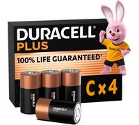 Duracell Plus C Batteries (4 Pack) - Alkaline 1.5V - 100% Life Pack of 4